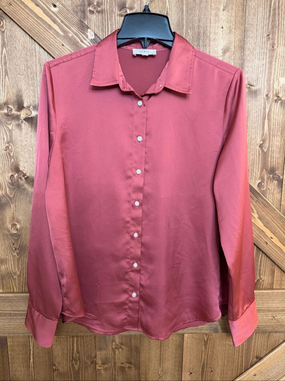 LOFT Outlet Women’s XL Coral Pink Button Front Long Sleeve Blouse Shirt (9303)